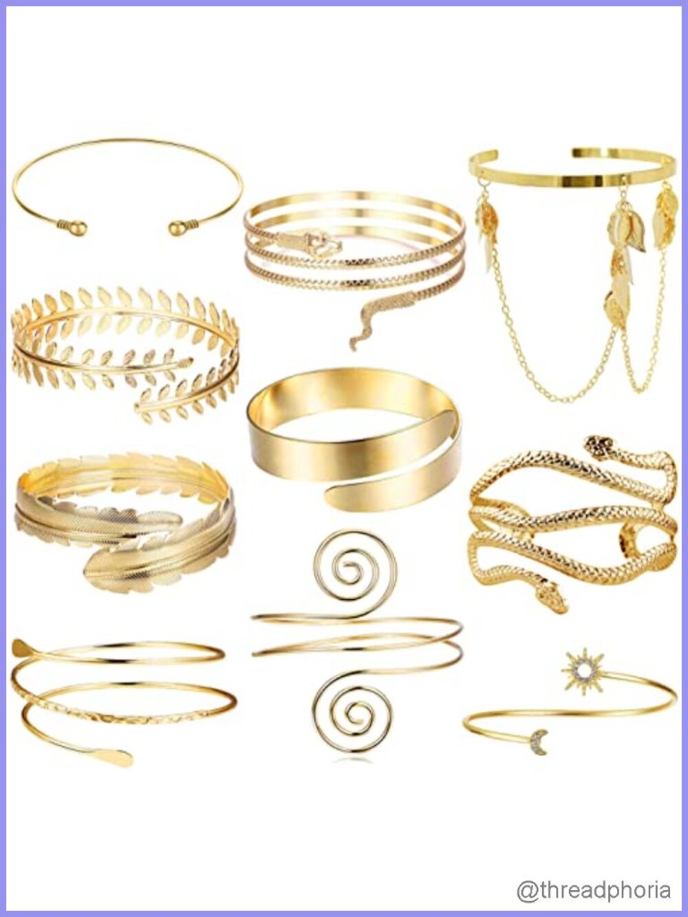Adjustable Upper Arm Cuff Bracelet Set - 10 Pcs Gold Plated Bohemian Armband
